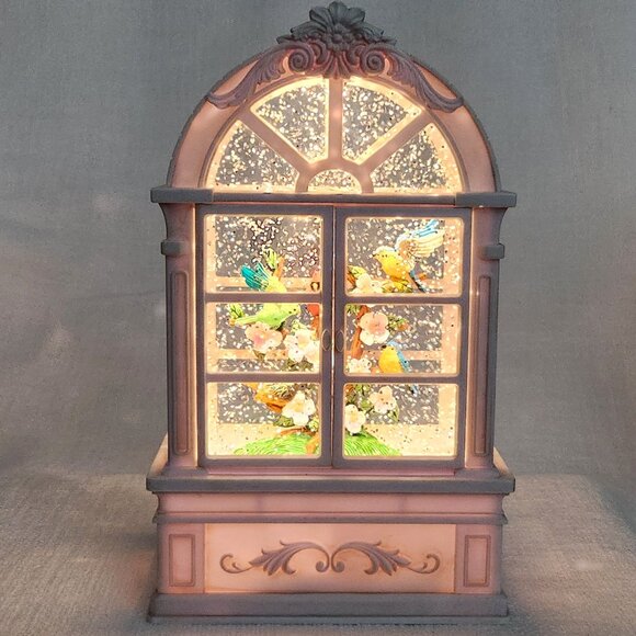 Birds on Flower Blossoms in Aviary LED Light Up Glitter Water Lantern Snow Globe - Picture 3 of 13